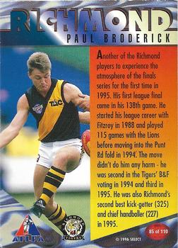 1996 Select AFL Centenary Series - Gold #85 Paul Broderick Back